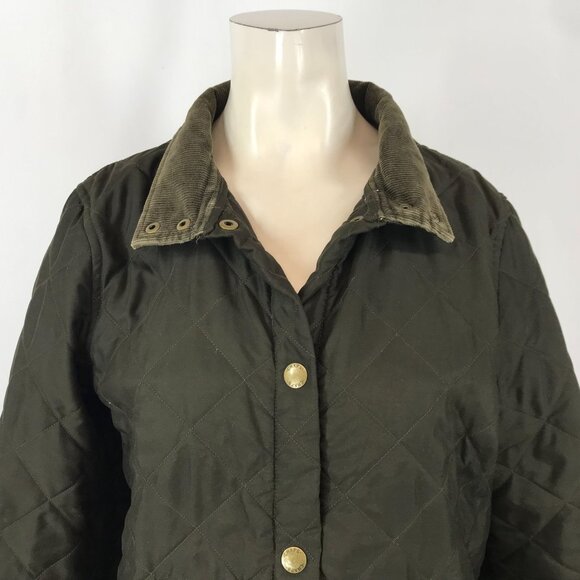 CHAPS ~ WOMENS LARGE ~ OLIVE GREEN QUILTED SNAP CLOSE JACKET COAT - Picture 2 of 6